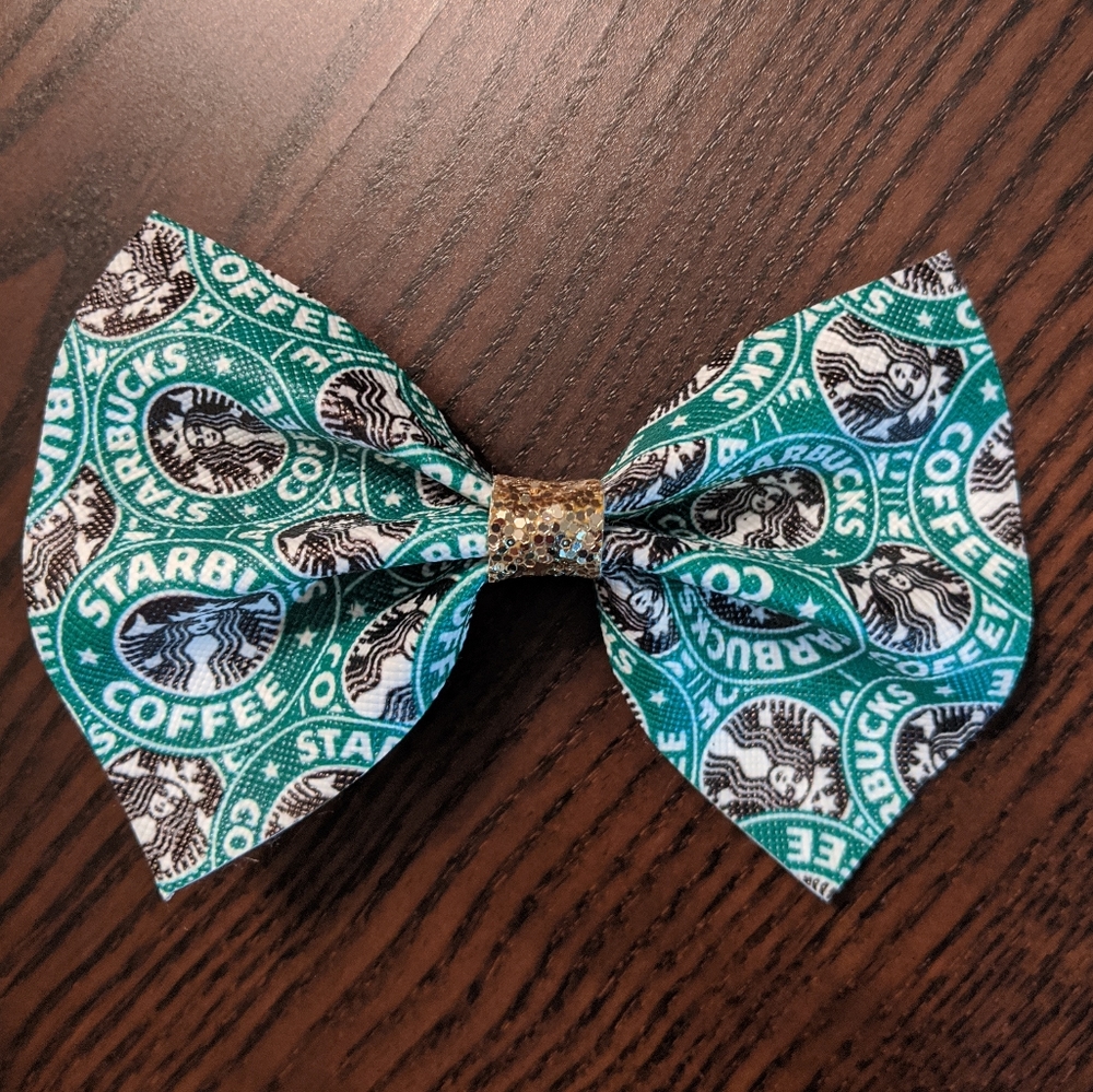 Starbucks faux leather bow, NWOT